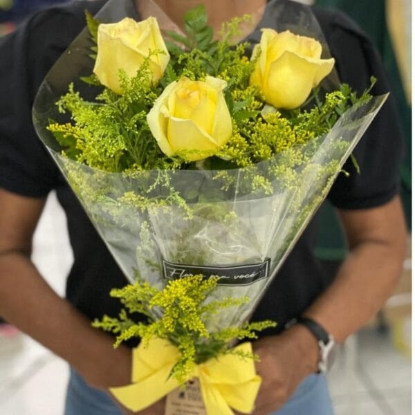 Mini Buquê 3 Rosas Amarelas