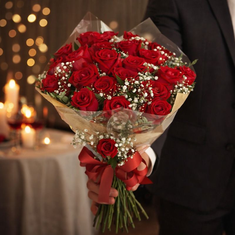 Buquê 24 rosas com mosquitinho