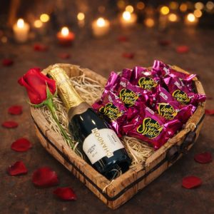 Cesta com espumante e bombons