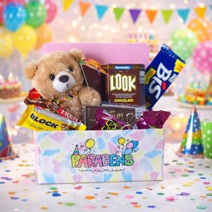 Box Parabéns com chocolates e pelúcia