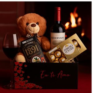 Cesta de Chocolates e Vinho Eu Te Amo