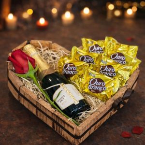 Cesta com espumante e bombons