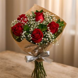 Buque 6 rosas vermelhas com gypso